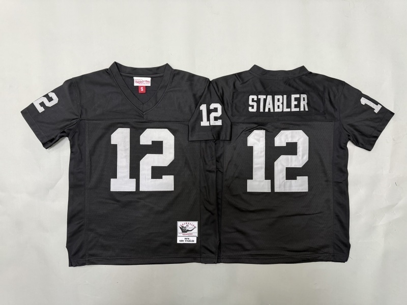Youth Oakland Raiders #12 Stabler Black Throwback Limited Nike NFL Jersey 01->youth nfl jersey->Youth Jersey